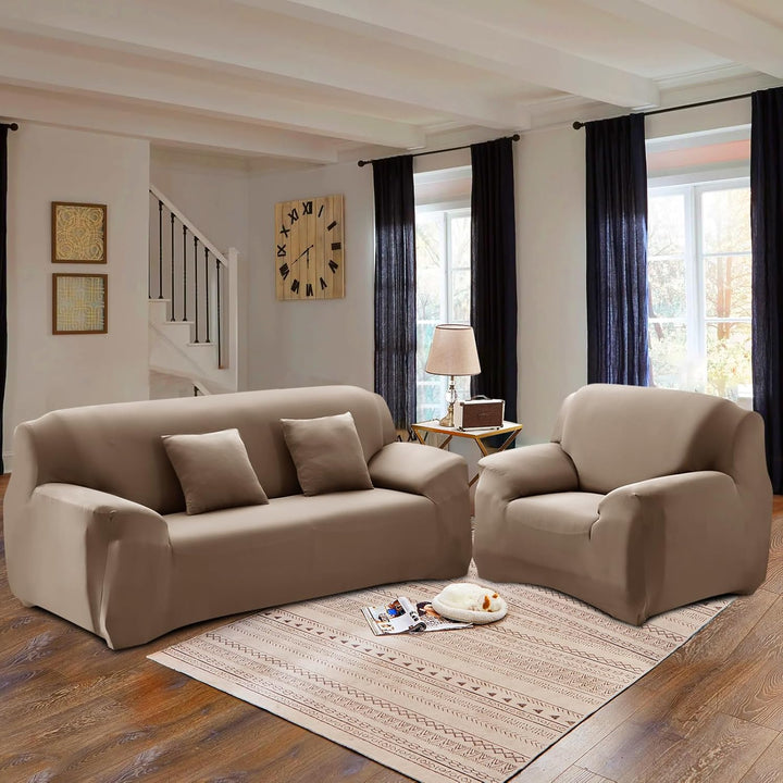 FIGOOO Sofabezug 2 Sitzer Stretch Sofabezüge mit Armlehnen Spandex Couchbezug Modern Anti-Rutsch Was