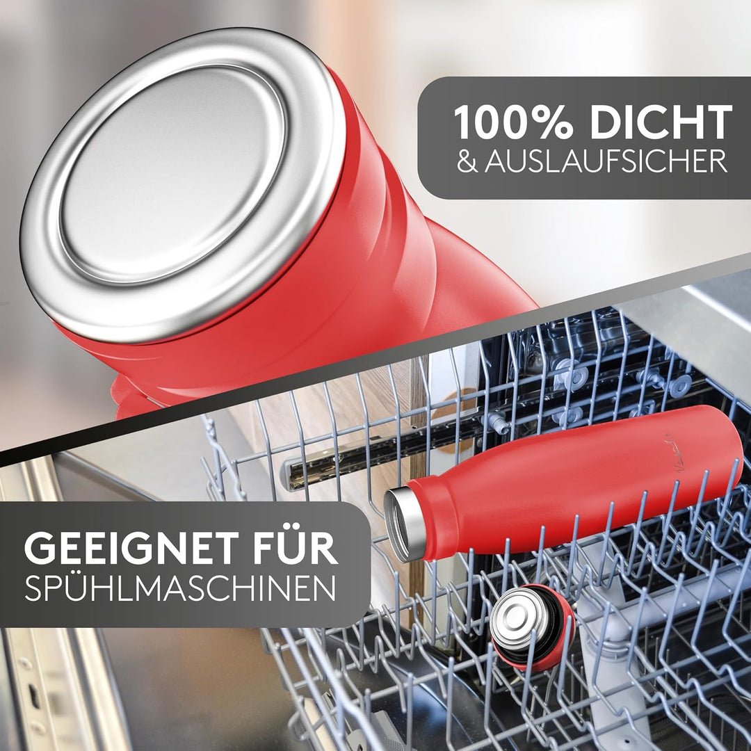 Vezato Trinkflasche Edelstahl - BPA-freie Isolierflasche 500 ml - Auslaufsichere Wasserflasche mit d