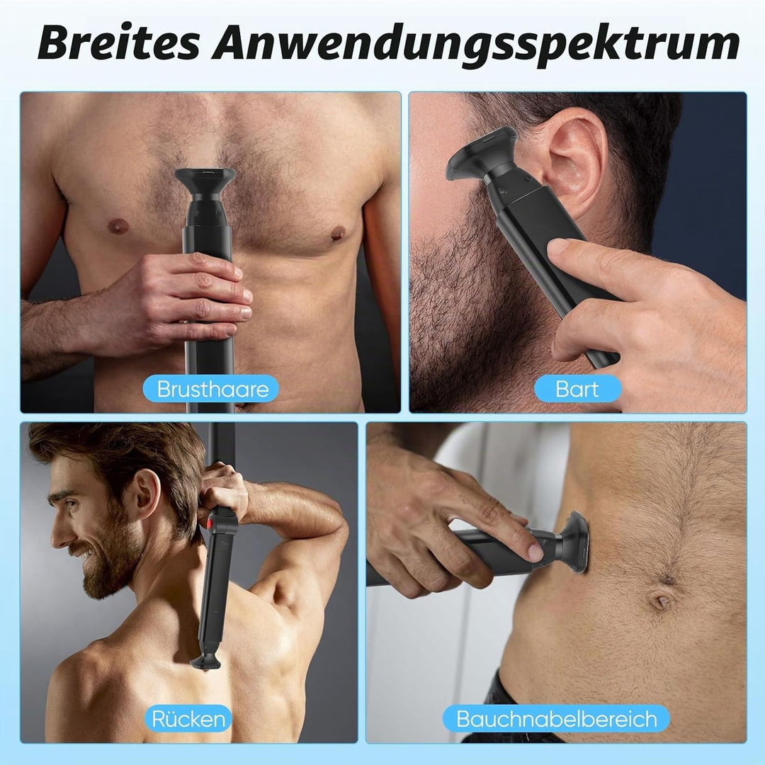 Rückenrasierer für Männer, Körpertrimmer Elektrischer mit 2 abnehmbare Scherköpfe &amp; Ergonomischer Ar