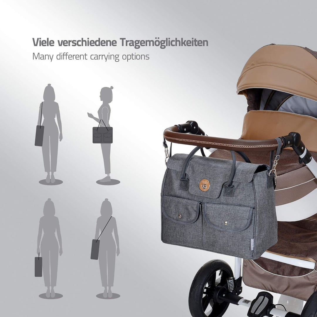 Wickeltasche 5er Set Wickelauflage Schnullerbag Kinderwagen-Haltung,Grau, Grau