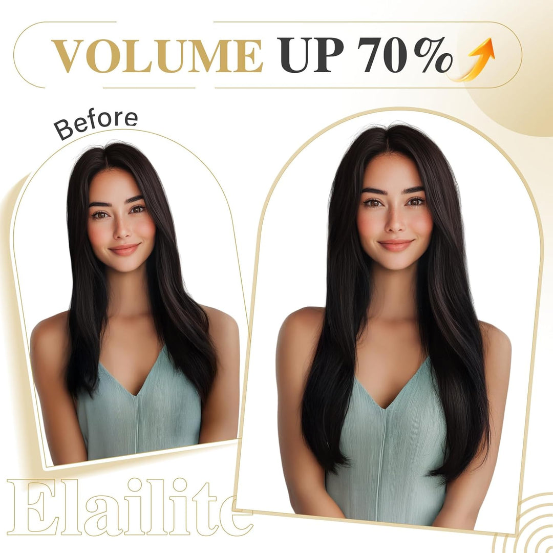 Elailite Extensions Echthaar Clip in 8 Tressen Voller Kopf #1B Naturschwarz Haarverlängerung Real Hu
