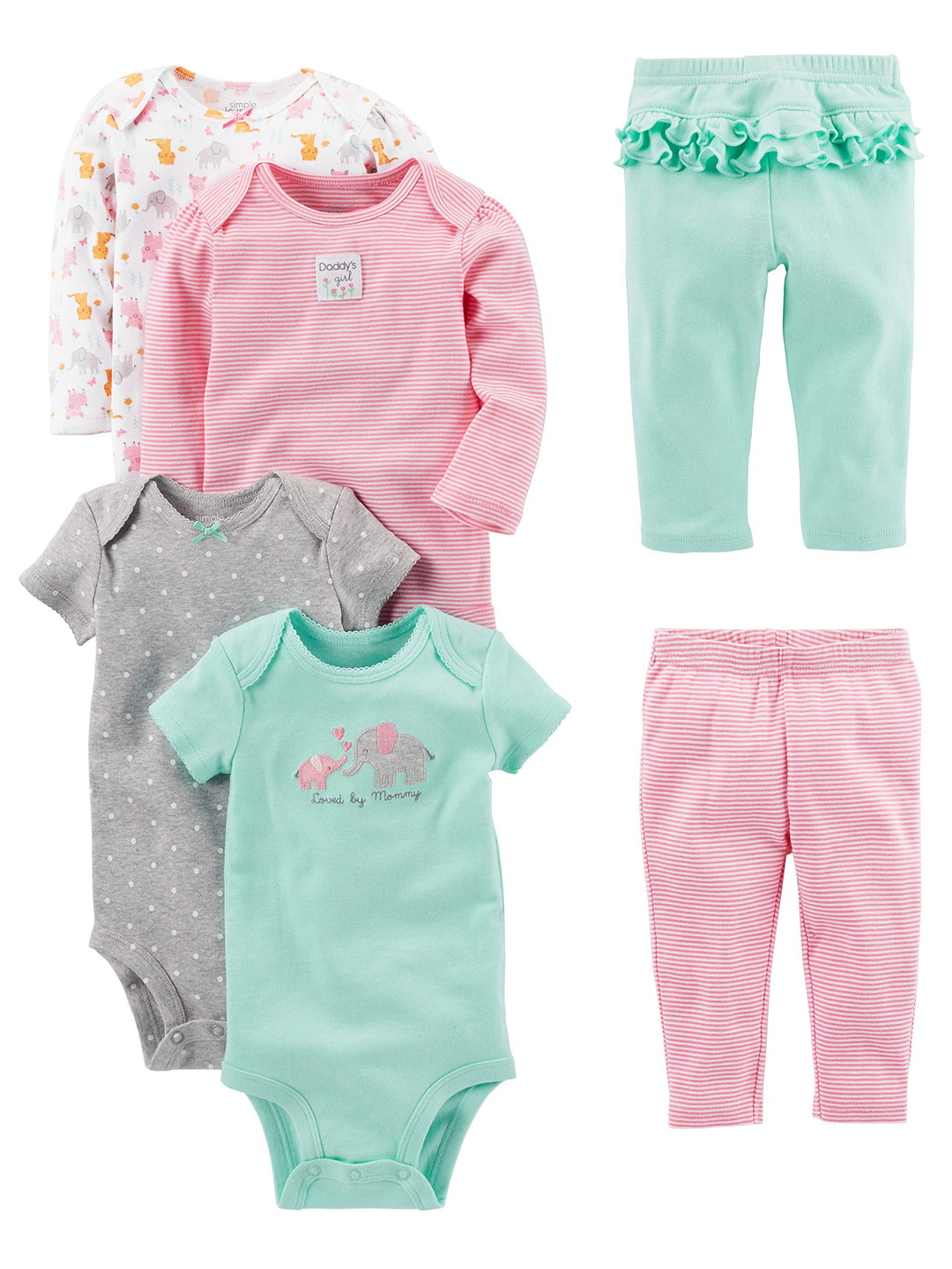 Simple Joys by Carter's Baby-Mädchen Infant-and-Toddler-Pants-Clothing-Sets 3-6 Monate Aquagrün Elef