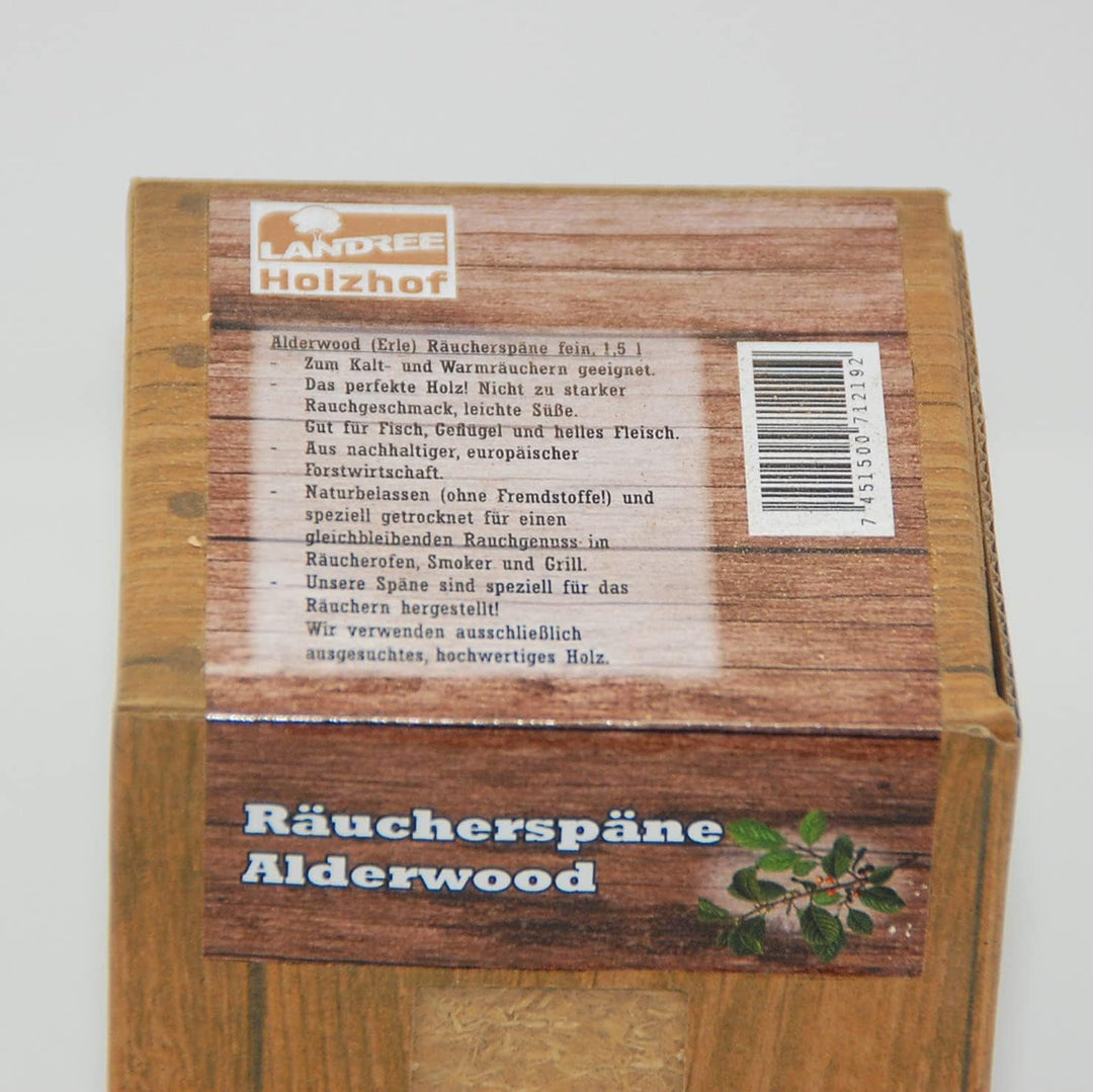Landree Räucherspäne, Erle - 1,5L-Box, feine Körnung, Qualitätsgeprüft direkt vom Hersteller aus Sch