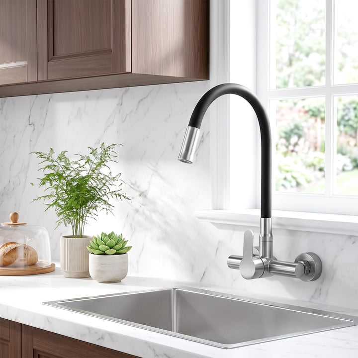 Wasserhahn Küche Flexibler Küchenarmatur Wandmontage Schwarz | Flexibler Küchenarmatur mit 2 Strahla