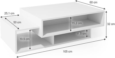 Vicco Couchtisch Bari, Weiss, 105 x 32 cm