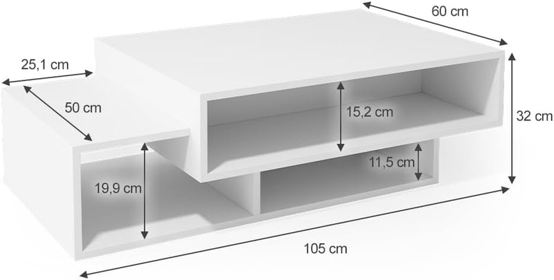 Vicco Couchtisch Bari, Weiss, 105 x 32 cm