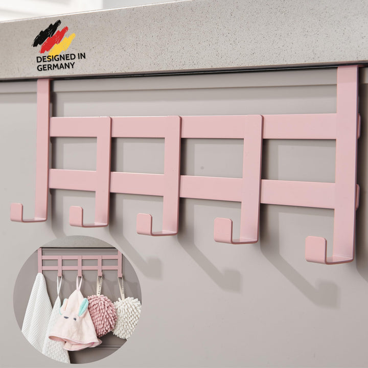 DEKAZIA® Türgarderobe Rosa zum Einhängen - Bunte Türhakenleiste für Kinderzimmer, Garderobenhaken &amp;