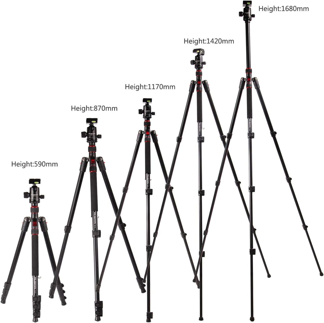 POLAM-FOTO 168cm Kamera Stativ Aluminiumlegierungen Stativ mit Einbeinstativ und 360° Kugelkopf， Rei