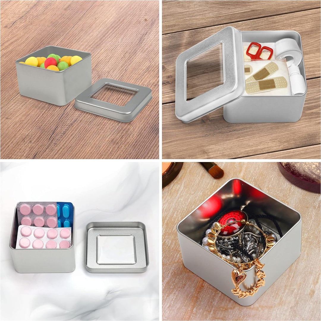Kurtzy Silber Metalldosen mit Deckel (10er Pack) 9x9xH5,7cm Kleine Metall Boxen Tragbare Leere Metal