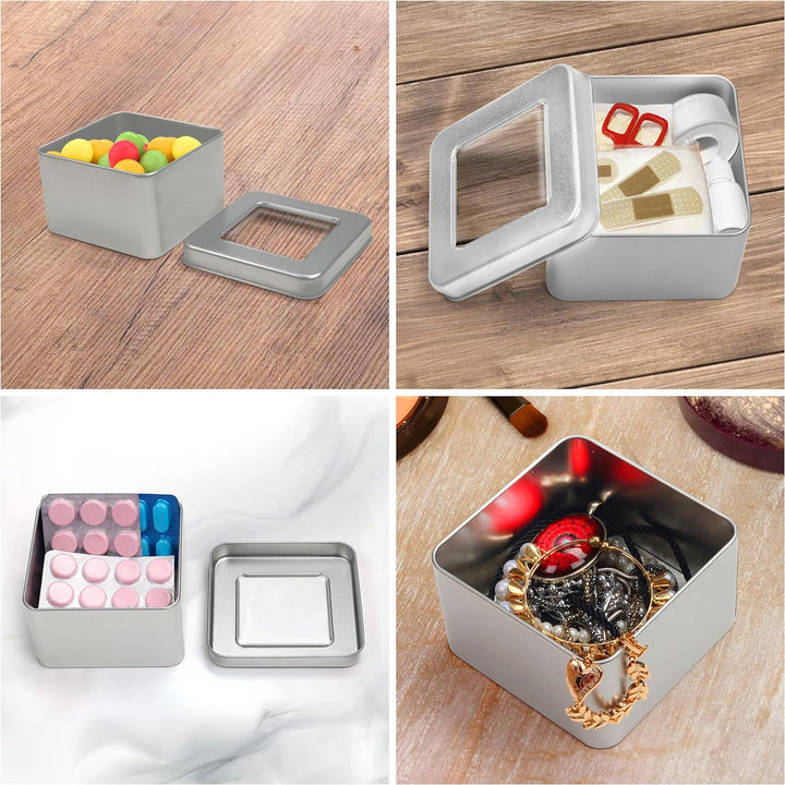 Kurtzy Silber Metalldosen mit Deckel (10er Pack) 9x9xH5,7cm Kleine Metall Boxen Tragbare Leere Metal