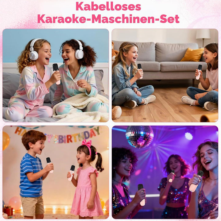 Karaoke Maschine Kinder, Mini Karaoke Maschine mit 2 Mikrofonen,Tragbarer Bluetooth-Lautsprecher mit