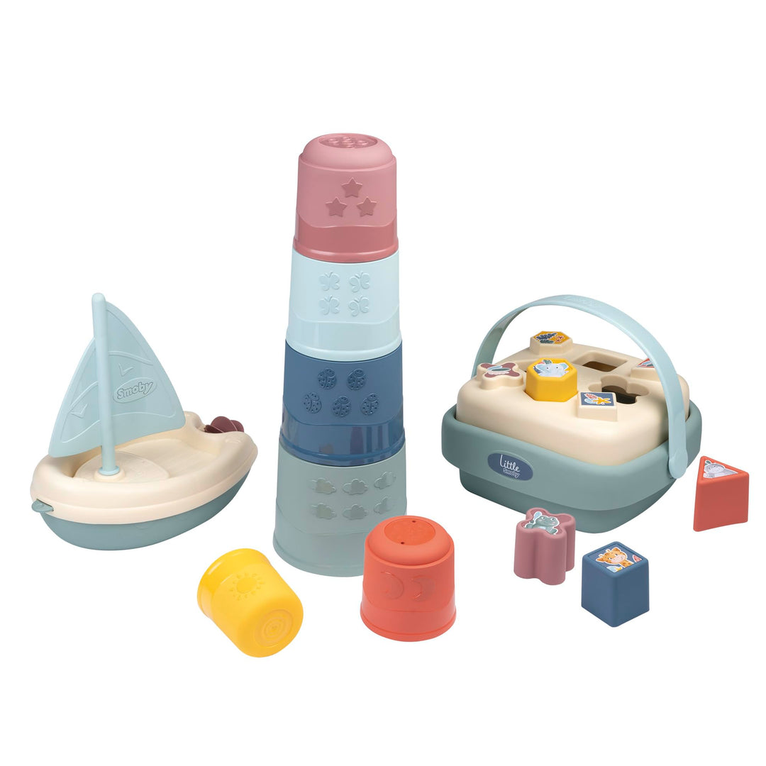 Smoby Little Motorikspielzeug-Set 3-teilig: Magic-Tower, Formsteckspiel-Korb, Badespielzeug Segelboo