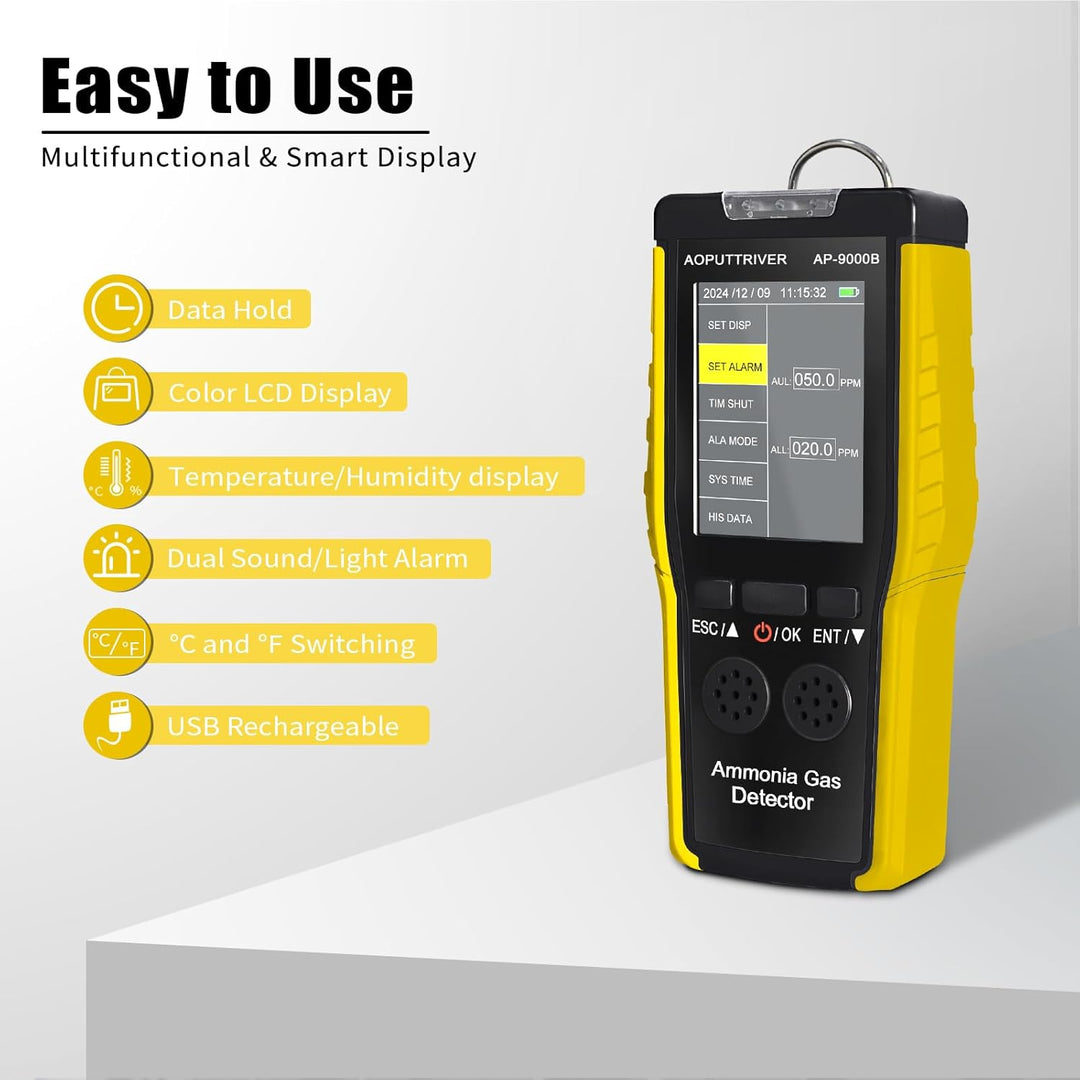 Ammoniak Gas Detektor 9000B, 0~100PPM Akustischer Optischer Alarm NH3 Luftqualitätsmessgerät für Ind