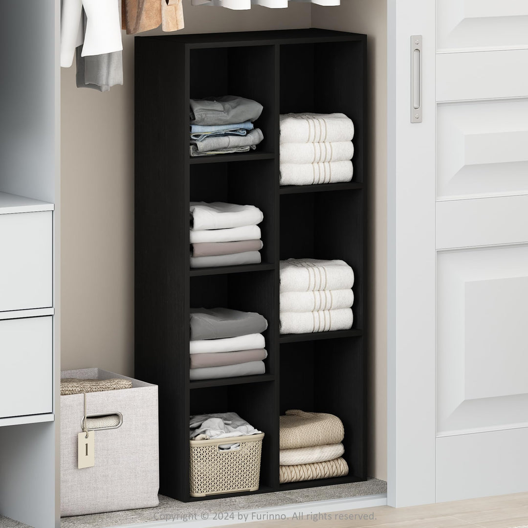 Furinno Reed Mehrzweckschrank und Kleideraufbewahrung, 7 Würfel, offenes Regal, Schwarzholz Schwarzh
