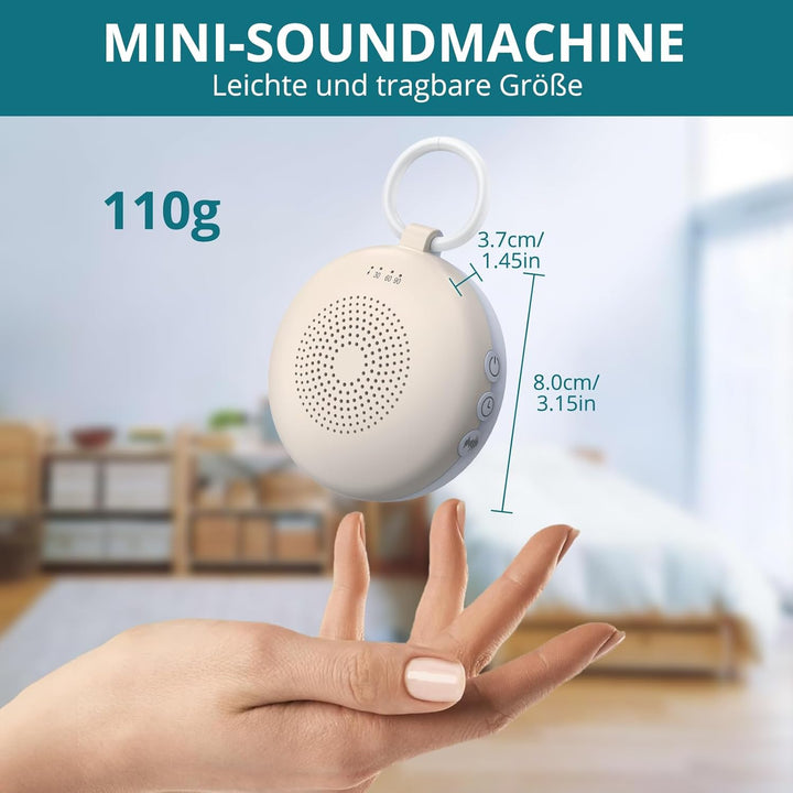White Noise Machine Mini-Soundmaschine mit 12 Beruhigende Geräusche 3-Timer Memory-Funktion USB-C Wi