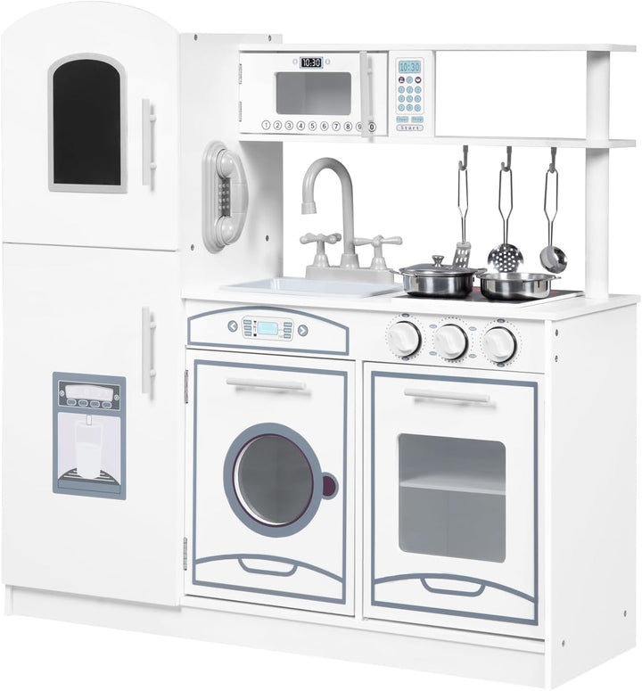 WOLTU Kinderküche Spielküche aus Holz, Kinderrollenspiele für Kinder inkl. 5tlg Küchenset,Zubehör au