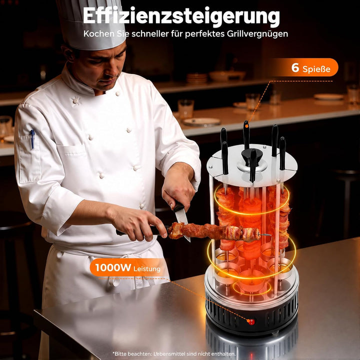 Elektrogrill Schaschlikgrill mit Motor Vertikaler Dönerspiess mit 6 Schaschlikspiesse 1000w Dönergri