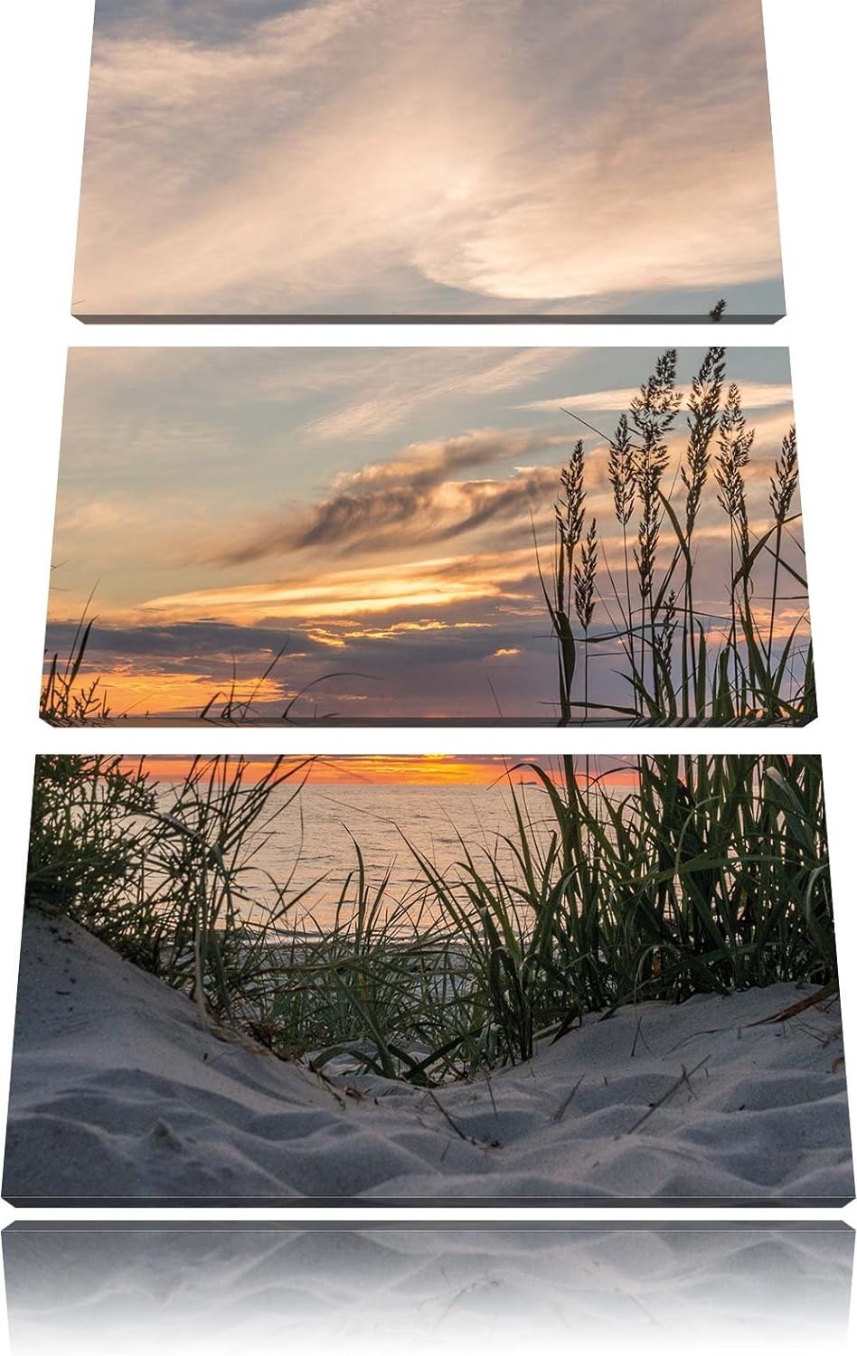 Pixxprint Sanddünen mit Gras als Leinwandbild/Grösse: 3 Teilig (120x80) cm/Wandbild/Kunstdruck/ferti