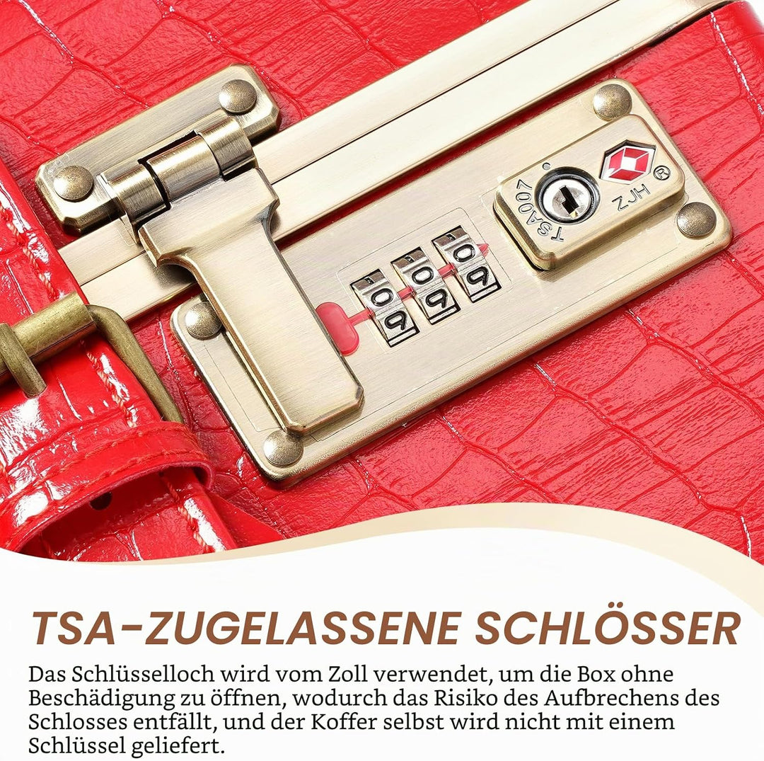 Urecity Koffer Vintage mit 4 Rollen Trolley Koffer Reisekoffer Leicht Retro Hartschalen Koffer 2-Tei