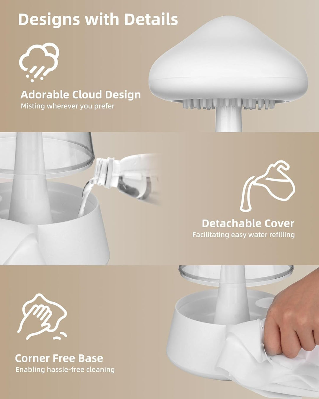 Regenwolken Luftbefeuchter, 450ML Luftbefeuchter mit 3 Modi und 7 RGB-Effekte, Geeignet für Schlafzi