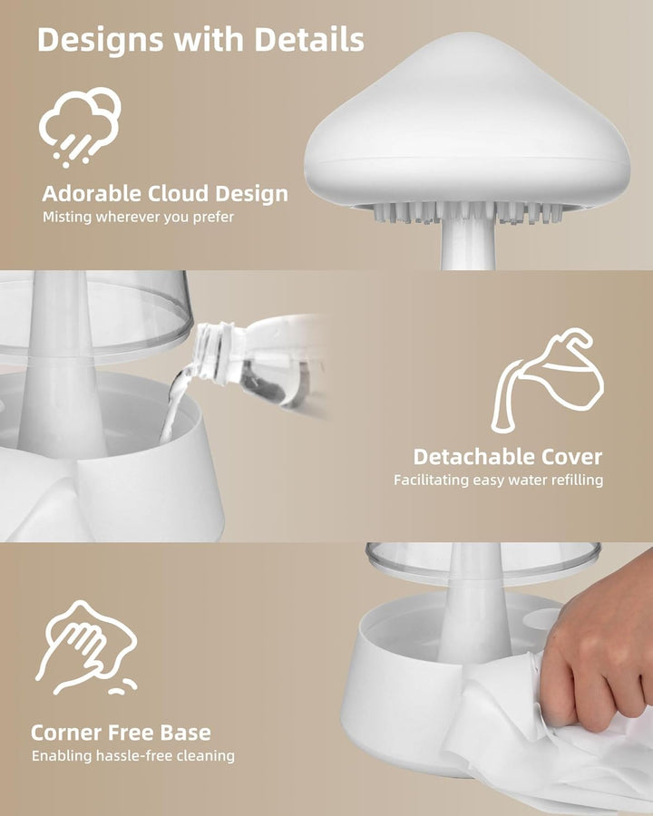 Regenwolken Luftbefeuchter, 450ML Luftbefeuchter mit 3 Modi und 7 RGB-Effekte, Geeignet für Schlafzi