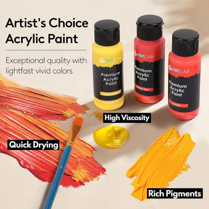 INK LAB Acrylfarbe Set 24 Farben Waschfeste Acryl Farben Künstlerfarbe Malfarben Ungiftig Ideal für