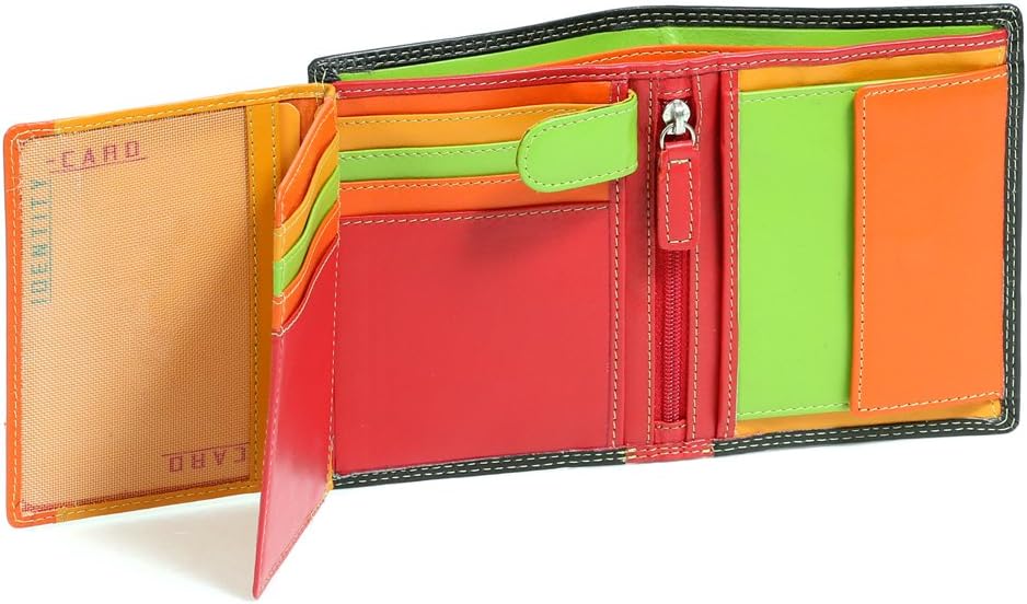 LEAS Damen und Herren Klassische mehrfarbige Kombibörse RFID- Schutz im Hochformat Echt-Leder, bunt