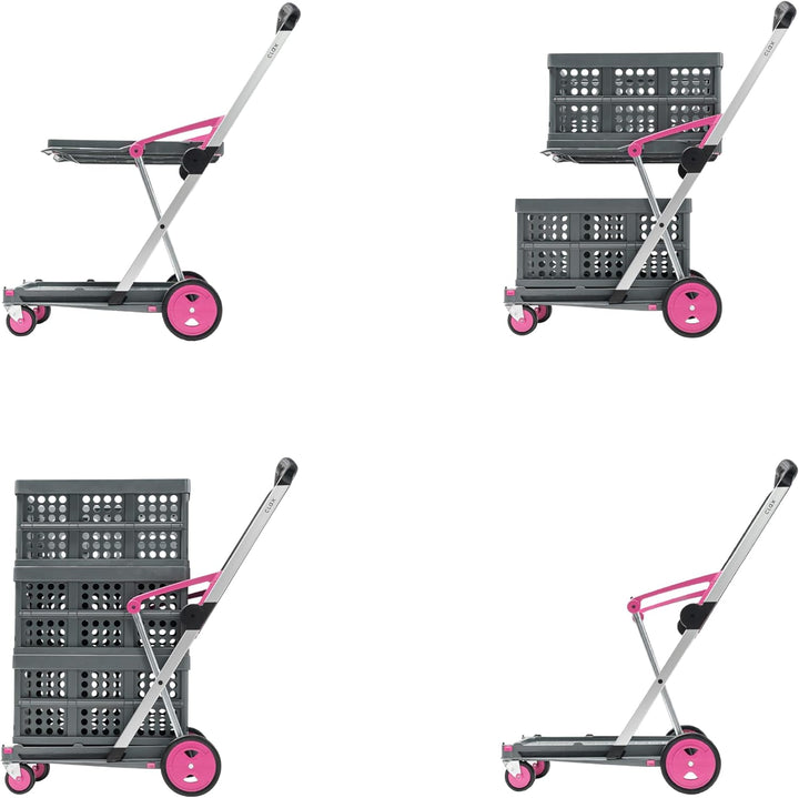 CLAX® Handwagen | Transportwagen | Plattformwagen | Trolley | inklusive Faltbox | pink