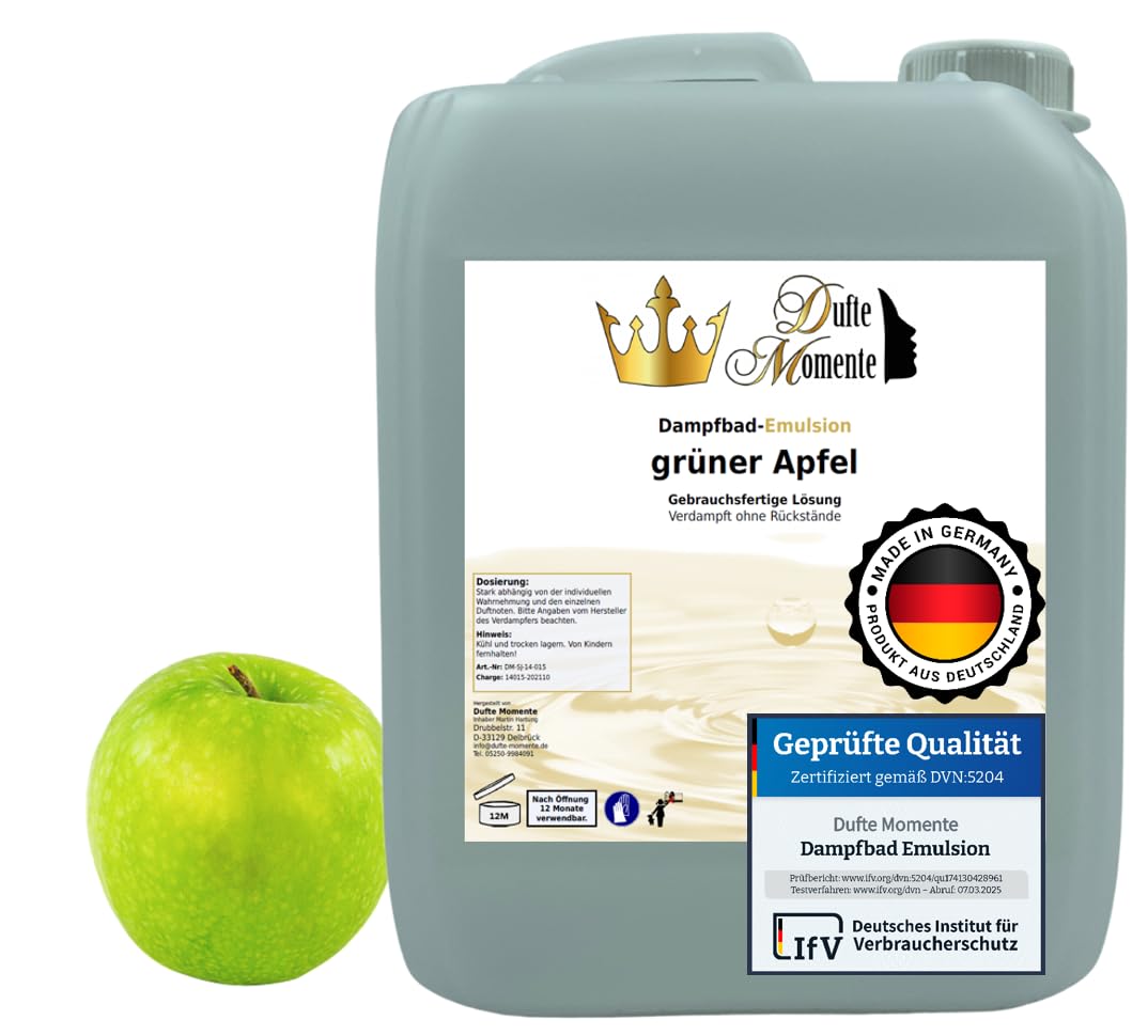 Dufte Momente | Dampfbad Emulsion 5 Liter Grüner Apfel | geprüfte Qualität | mit naturreinen und nat