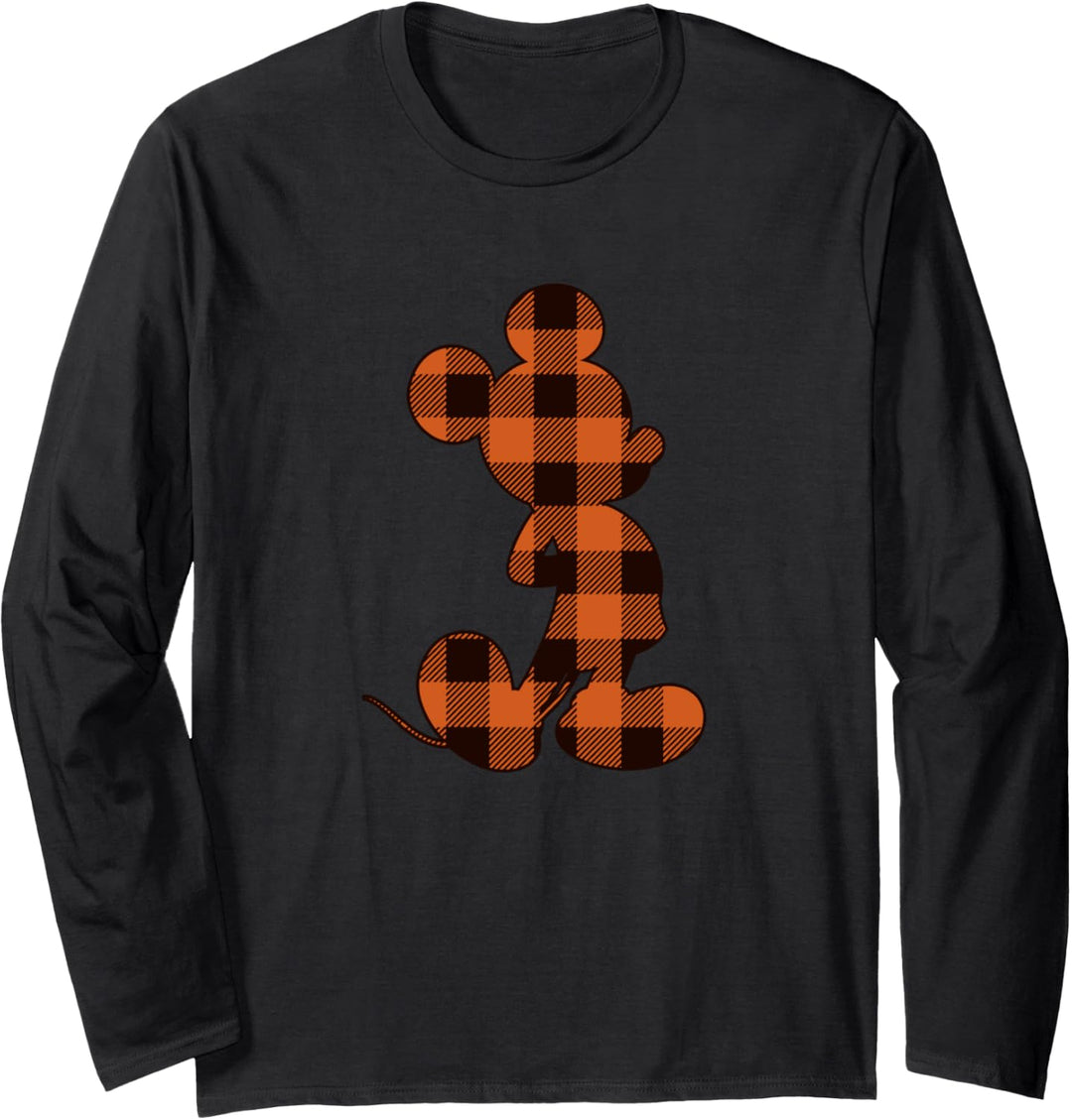 Disney Mickey Mouse Orange Plaid Silhouette Fill Langarmshirt