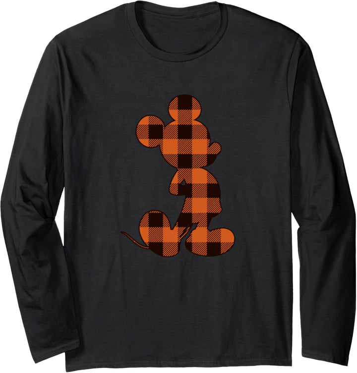 Disney Mickey Mouse Orange Plaid Silhouette Fill Langarmshirt
