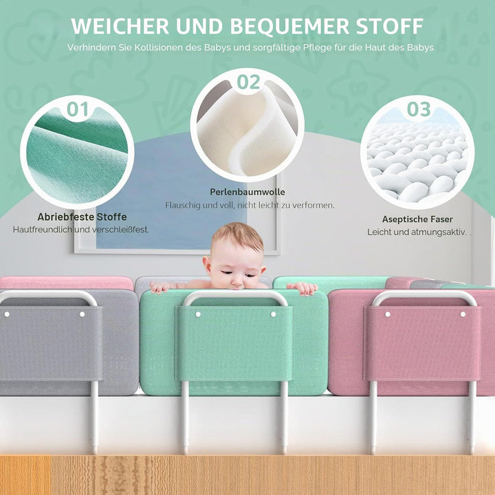 Bettgitter für Kinder – Rausfallschutz und Bettkantenschutz für Babybett und Kinderbett, Höhenverste