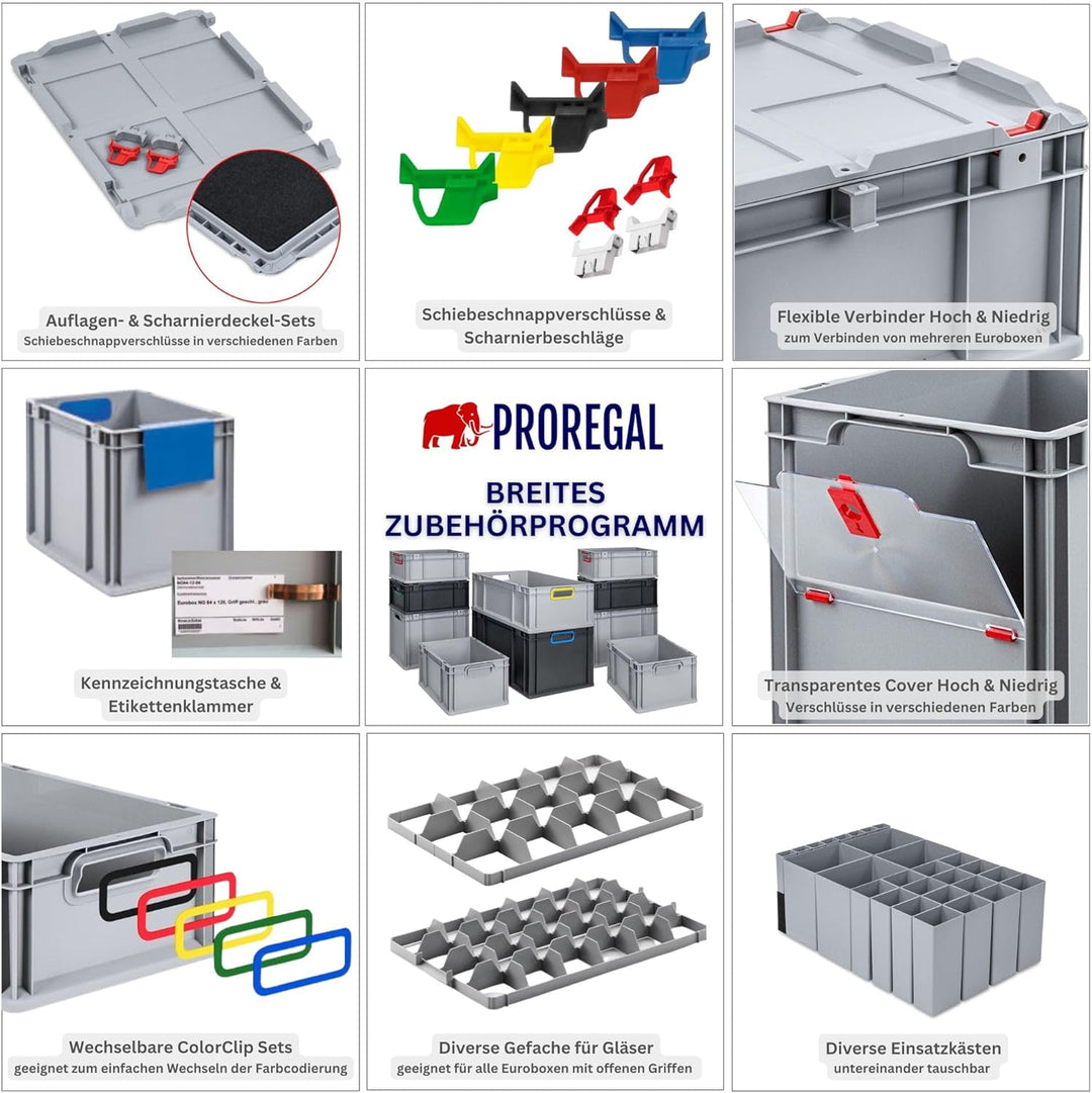 SuperSparSet 3x Eurobox NextGen Color mit Auflagedeckel &amp; Schiebeschnappverschlüsse, HxBxT 32x40x60c