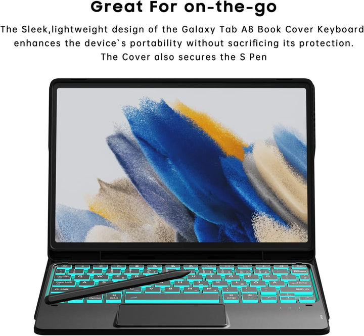 ROOFEI Galaxy Tab A8 Hülle mit Tastatur, 7-Farbige Beleuchtung Tastatur mit Trackpad - QWERTZ Deutsc