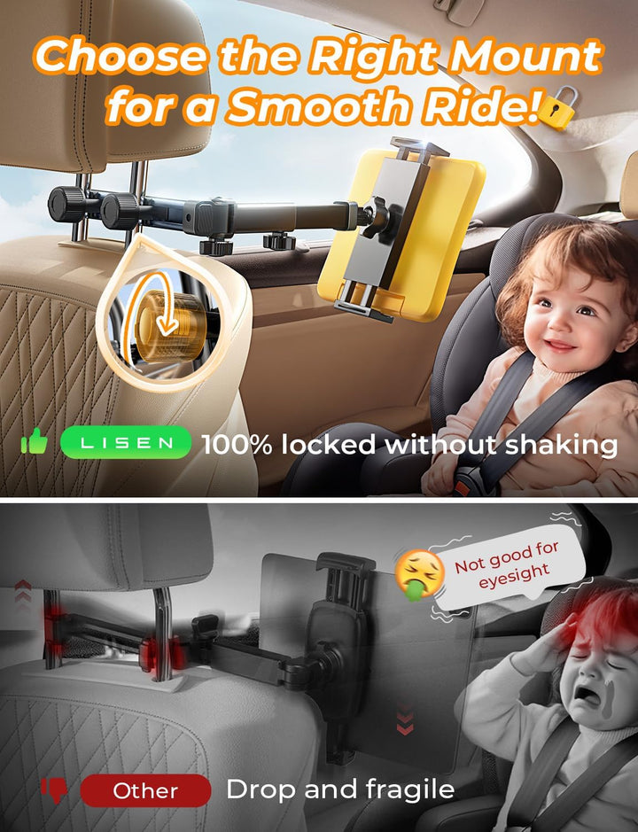 LISEN Tablet Halterung Auto, Tablethalterungen Auto - Ausziehbare KFZ Tablet Halter Kopfstütze, Univ
