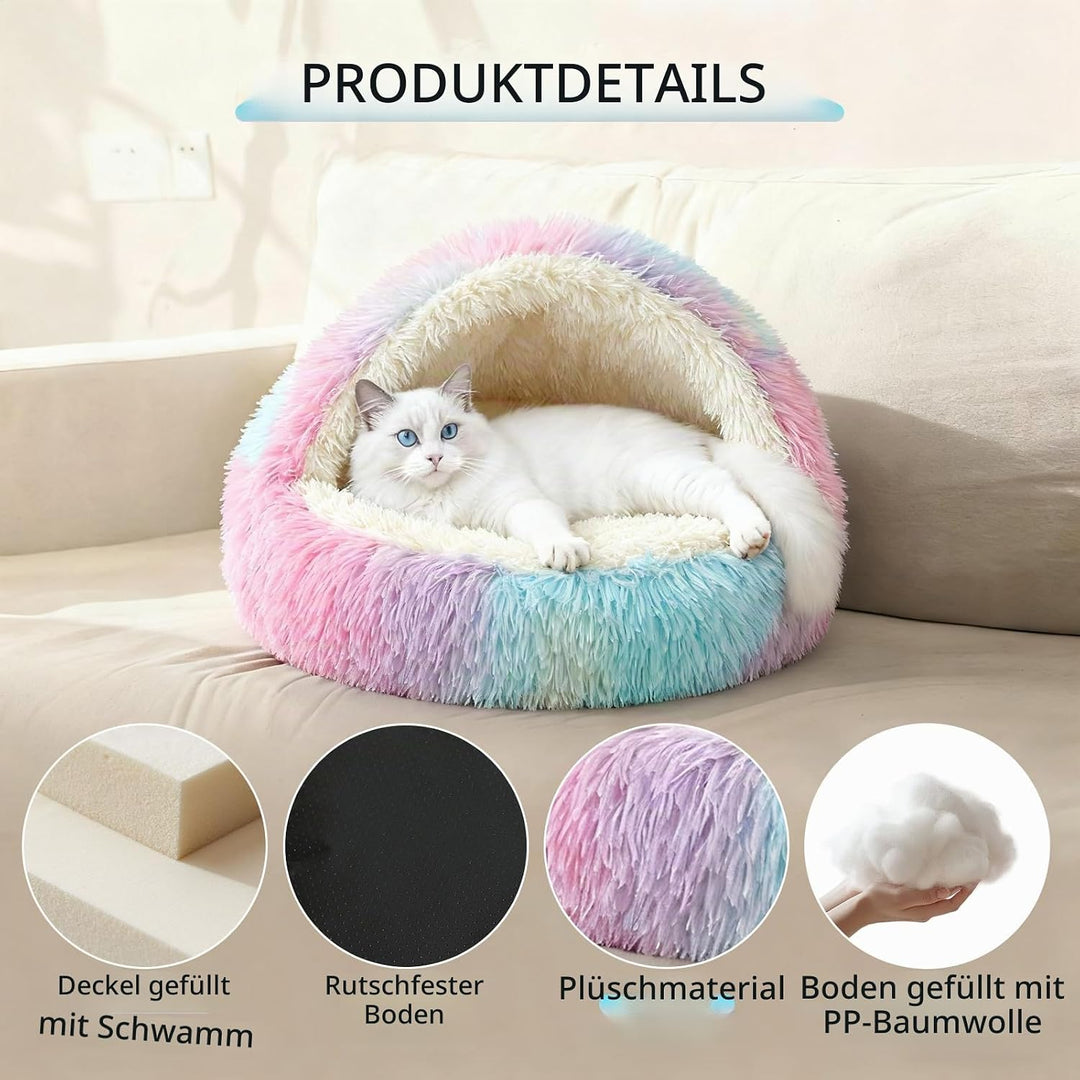 Höhlenbett für Hauskatzen, waschbares, Flauschiges Plüschbett gegen Angstzustände, weicher, selbstwä