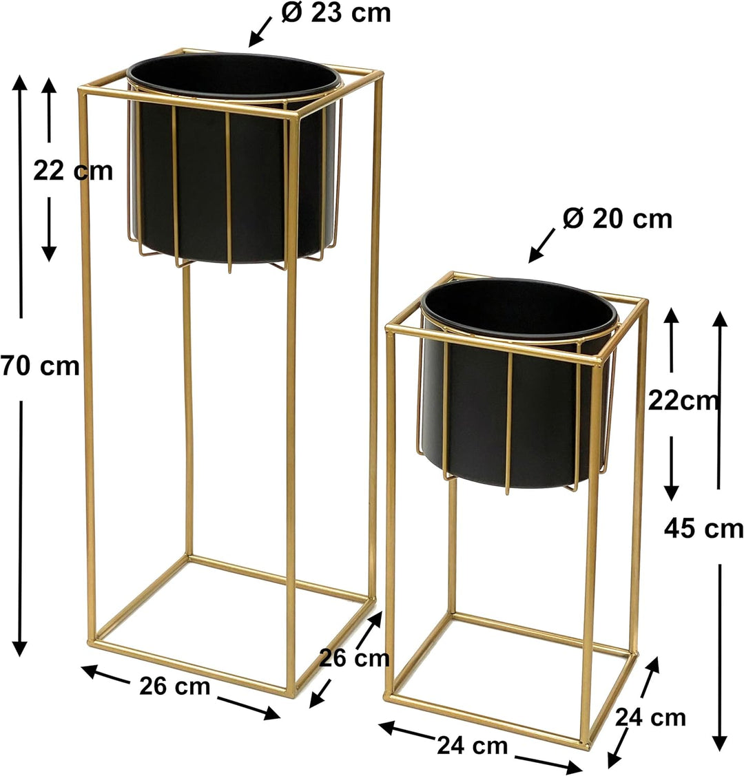 DanDiBo Blumenhocker mit Topf Metall Gold Schwarz Eckig 2er Set Blumenständer 96035 Blumensäule Mode