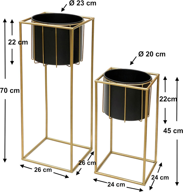 DanDiBo Blumenhocker mit Topf Metall Gold Schwarz Eckig 2er Set Blumenständer 96035 Blumensäule Mode