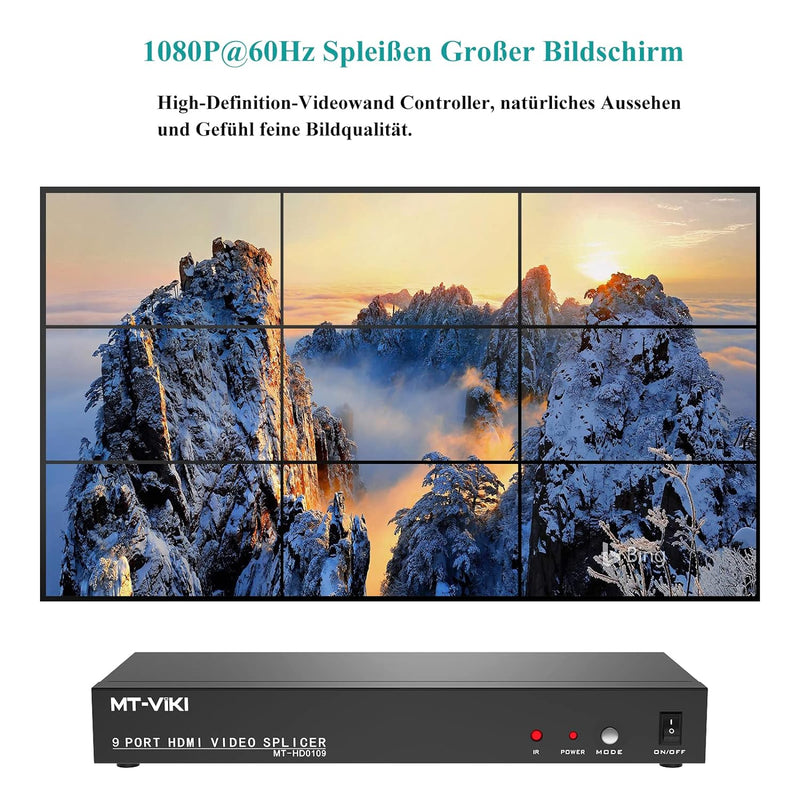 MT-VIKI 3x3 HDMI Videowand Controller 1 in 9 Out Bildschirmspleissung 9 Port Video Wall Prozessor un