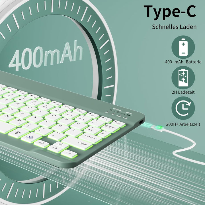 Hülle mit Tastatur für iPad A16 11/10 Generation (2025/2022, 11/10.9 Zoll)- 7 Farben Beleuchtete Mag