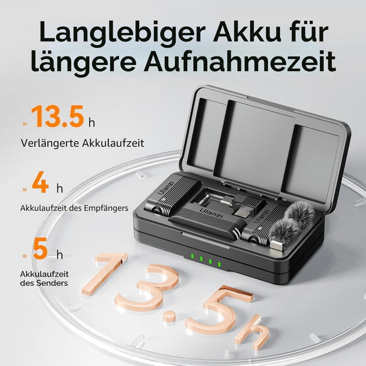 ULANZI A100 Lavalier Mikrofon für iPhone Android Kamera, USB C Mikrofon, 13.5H Akkulaufzeit, Mikrofo