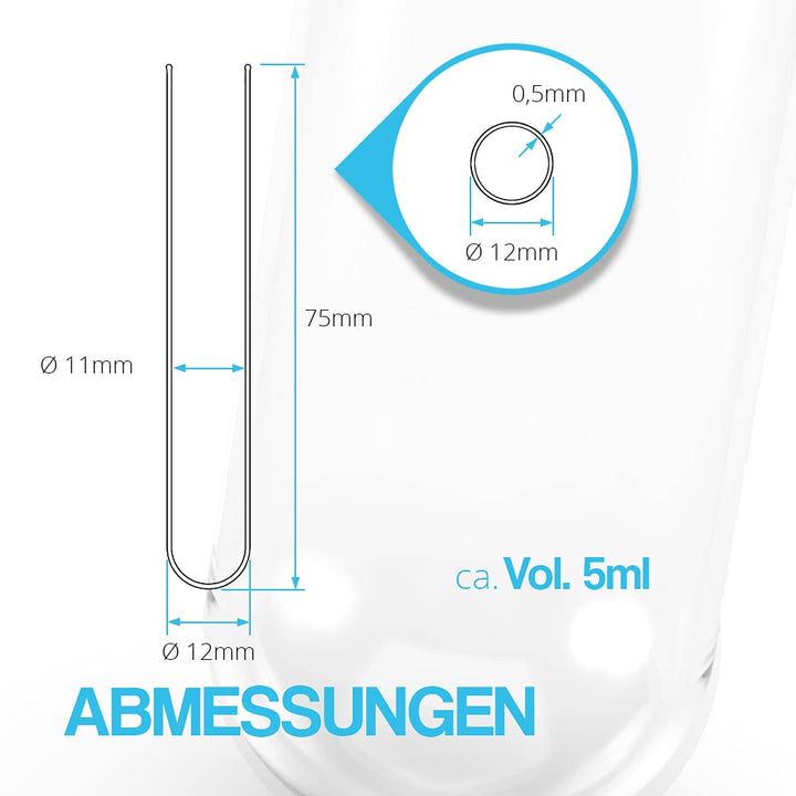 Tuuters 100x Glas Reagenzgläser mit Korken, dunkelbraun (75 x Ø12 mm), 75 x Ø12 mm