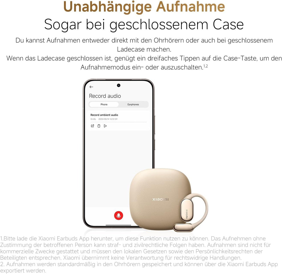 XIAOMI OpenWear Stereo Pro Gold, Open-Ear Kopfhörer, Ohrbügel Bluetooth Headset, Bequemer und Stabil