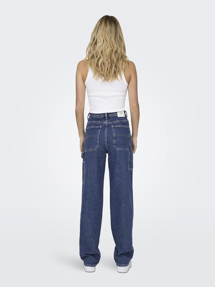 ONLY Female Straight-Fit ONLWEST HW Carpenter STR DNM DOT 26W / 32L Medium Blue Denim, 26W / 32L Med