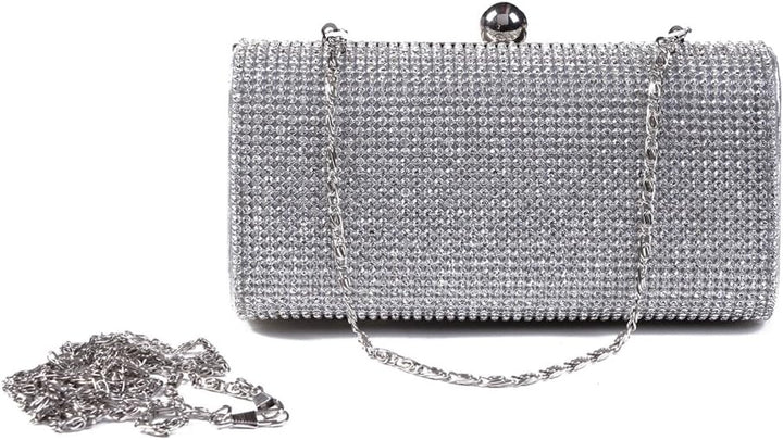 Damara Mini Glitzernde Strassstein Damen Hartschalen Clutch Abendtasche,Silber, Silber