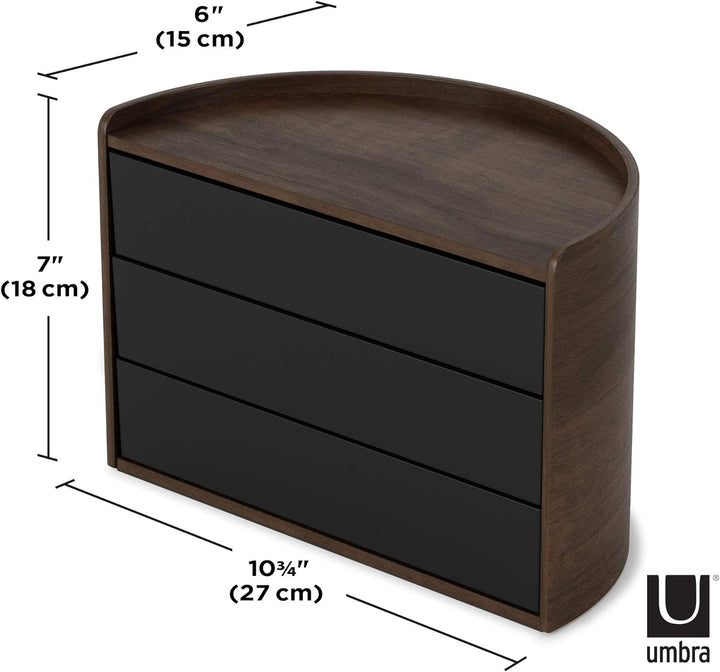 UMBRA Moona Schmuckaufbewahrung, Makeup Accessoire Organizer mit drehbaren Schubfächern, Schwarz/Wal