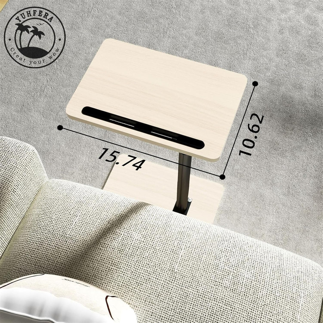 Couch Beistelltisch - 360° schwenkbarer höhenverstellbar Couchtisch/Holz Sofatisch,Sofa Armlehne Tab