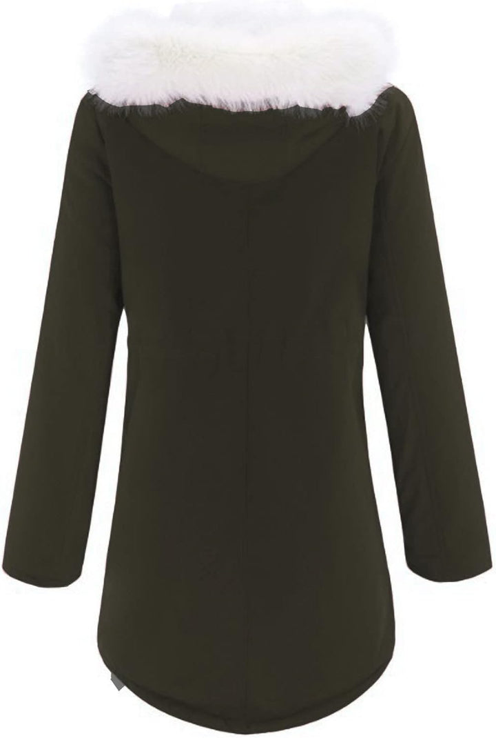 EMATOP Wintermantel Damen Warmer Lang Jacke Baumwolle Einfarbig Wanderjacke mit Kapuze Wintermantel