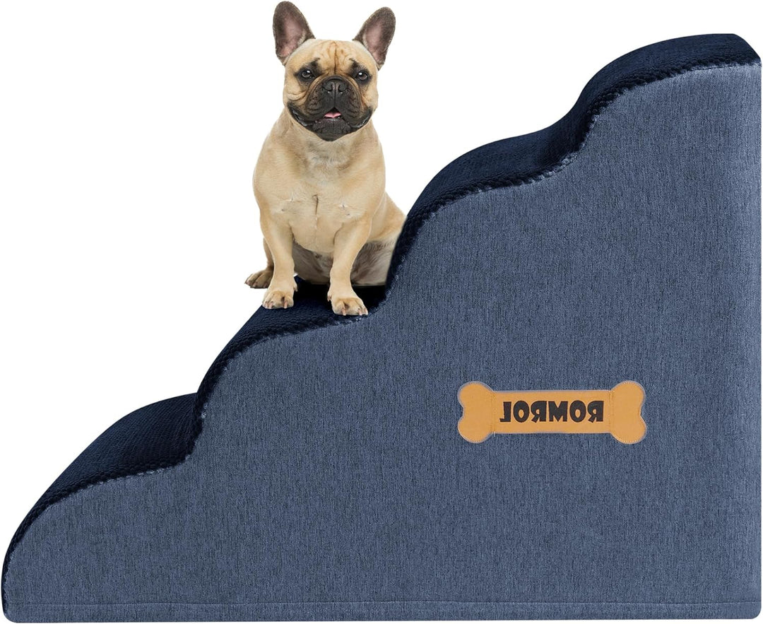 ROMROL Hundetreppe 4 Stufen – rutschfeste Haustiertreppe für kleine Hunde &amp; Katzen – Waschbarer Bezu