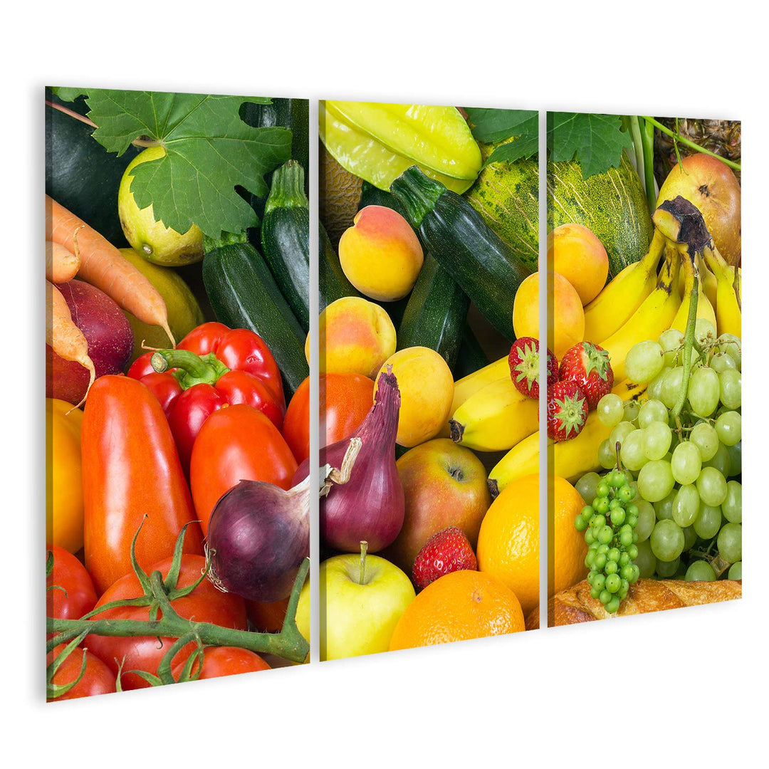 islandburner Bild auf Leinwand Obst Gemüse Kollektion Bunt Bilder Wandbilder Poster Leinwand 130x80c